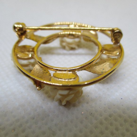 C. R. Co. Charles Reis 12K GF Carved Bone Rose Brooch - Picture 6 of 7